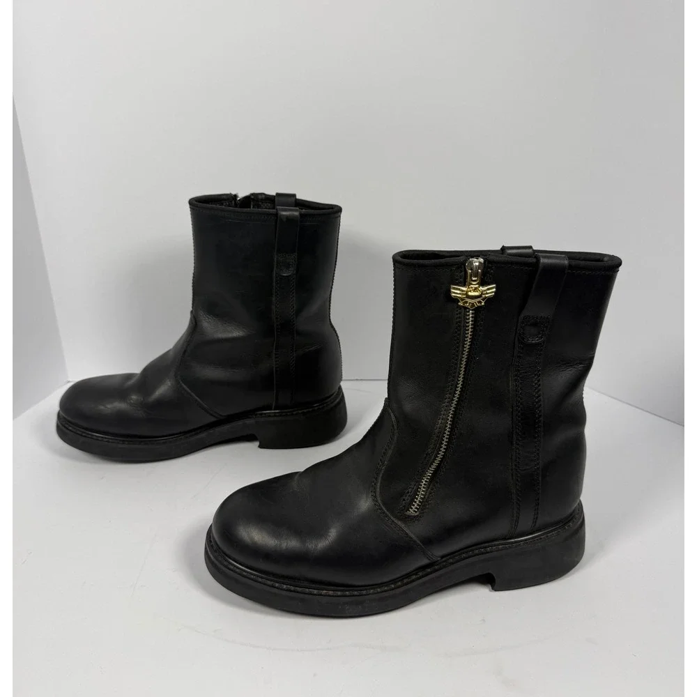 Honda Black Leather Motorcycle Boots Mens 10 Vintage Side Zip Biker 79020